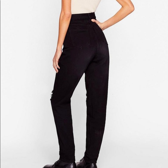 Nasty Gal High Waisted Mom Jeans with Distressed knees, ankle length size US 6 - Picture 3 of 10